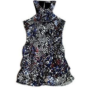 Parker Multicolor Print Ruffled Hem Halter Mini Dress Sz S